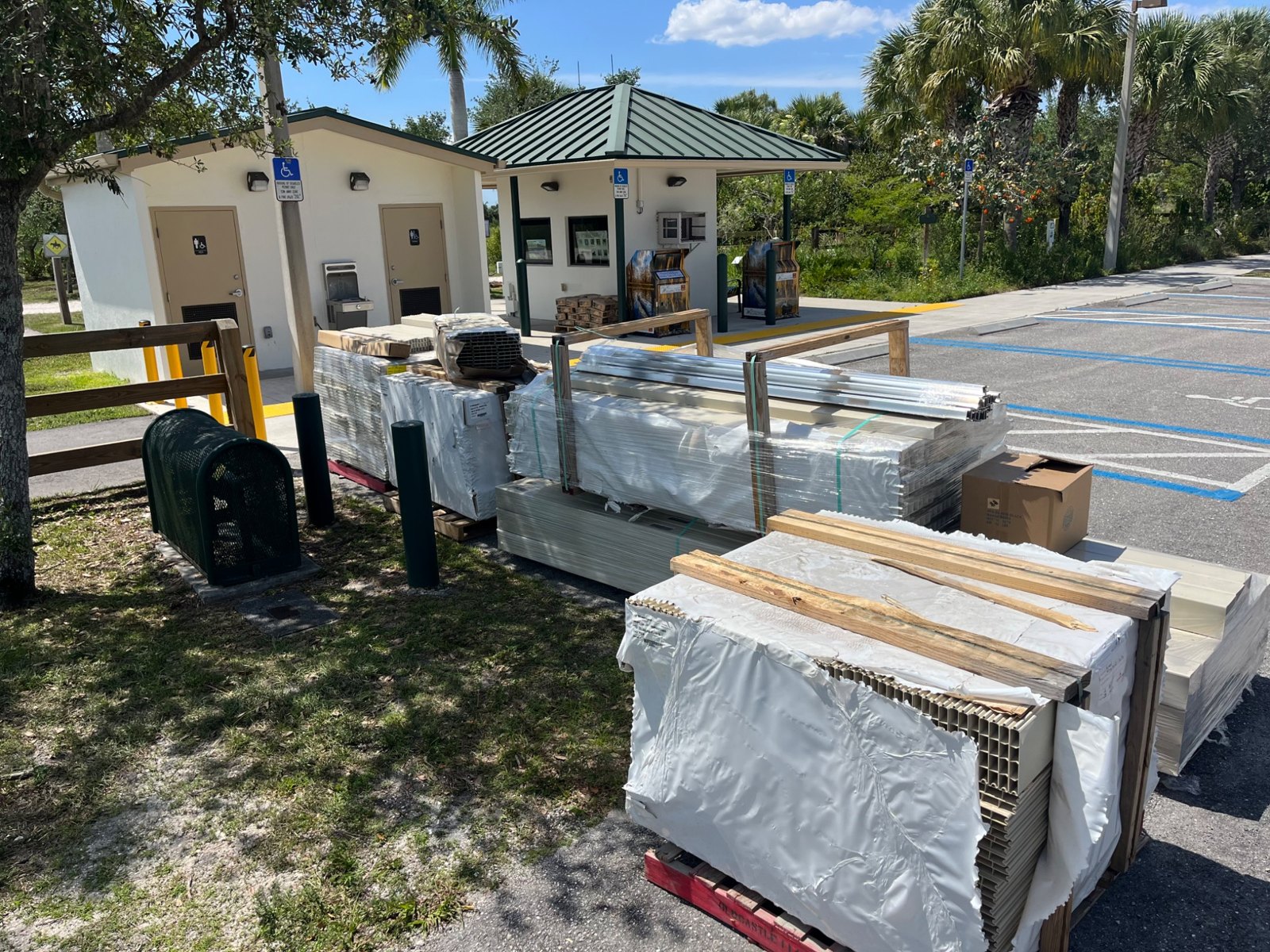 Fence material delivery at a commercial property